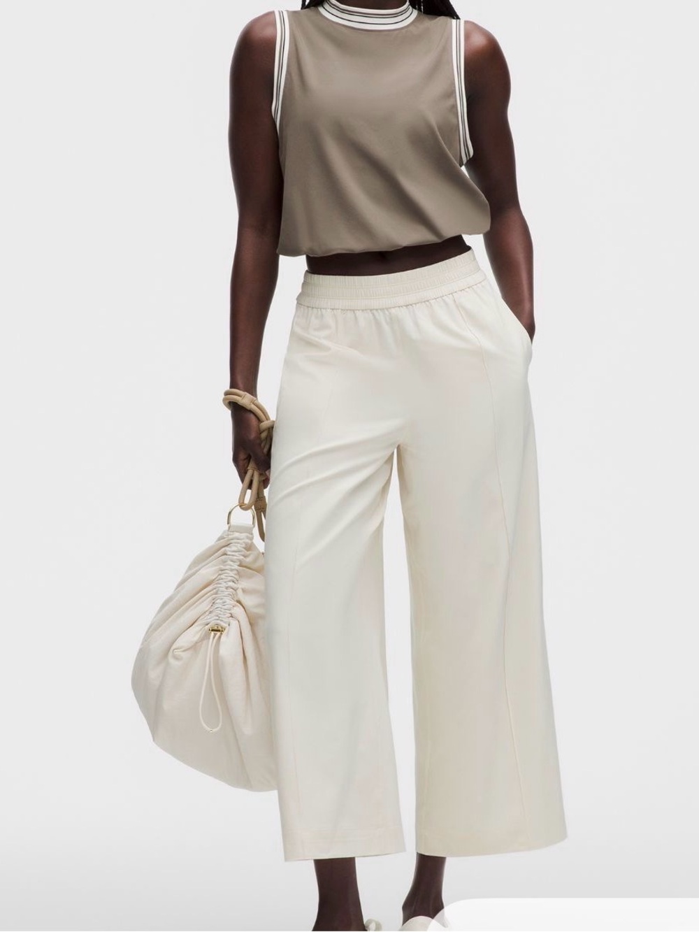 lululemon Cream High-Rise Wide-Leg Cropped Pants with Side Slits